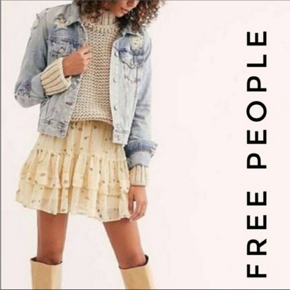 NWT Free People From the Valley Mini Skirt in Linseed Combo L
